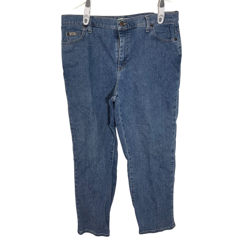 Lee 16 Short Blue Denim Relaxed Straight Leg Jeans Classic Mom Jeans Normcore - Picture 2 of 8